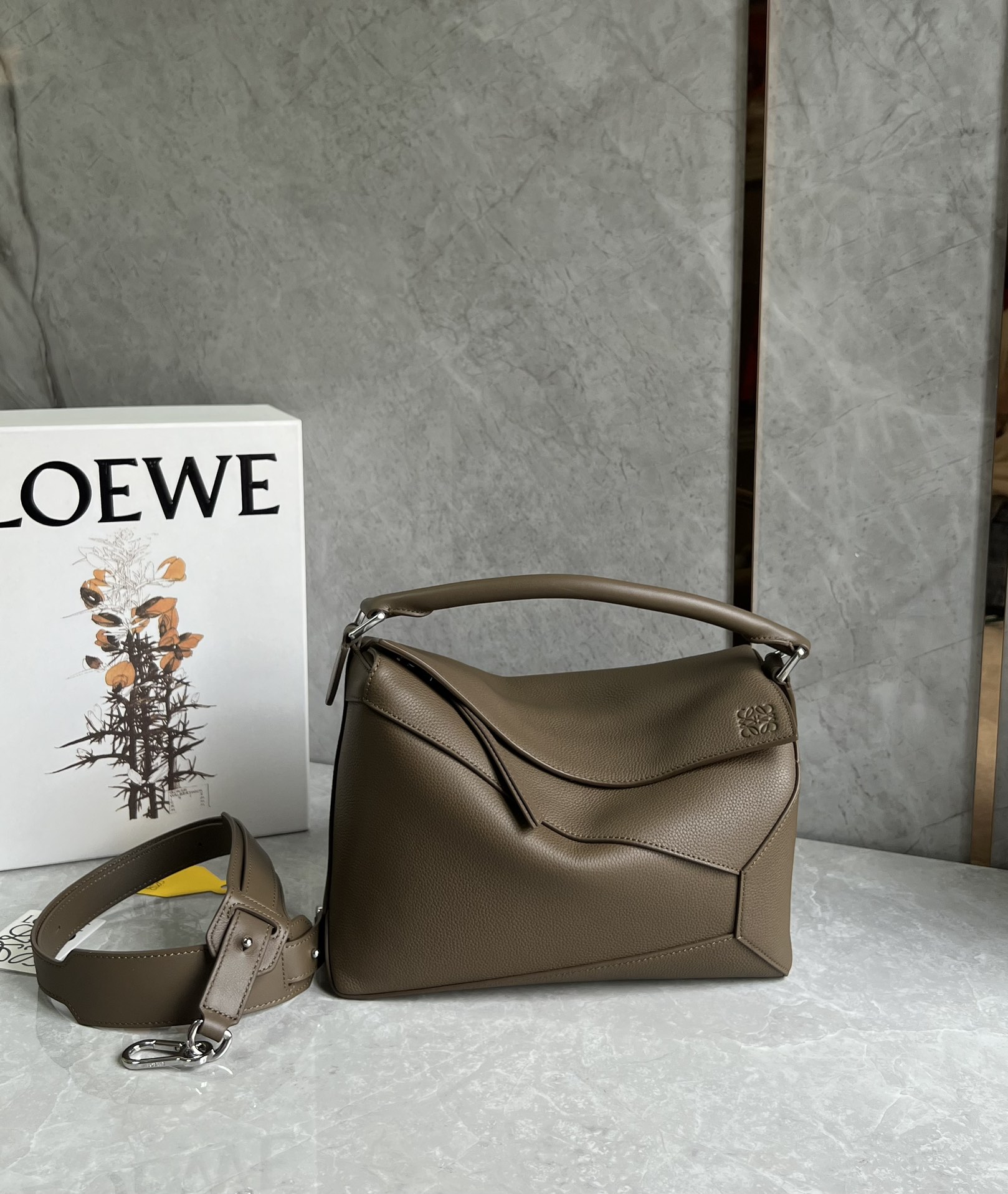 Loewe Medium Puzzle Bag in Soft Grained Calfskin Khaki